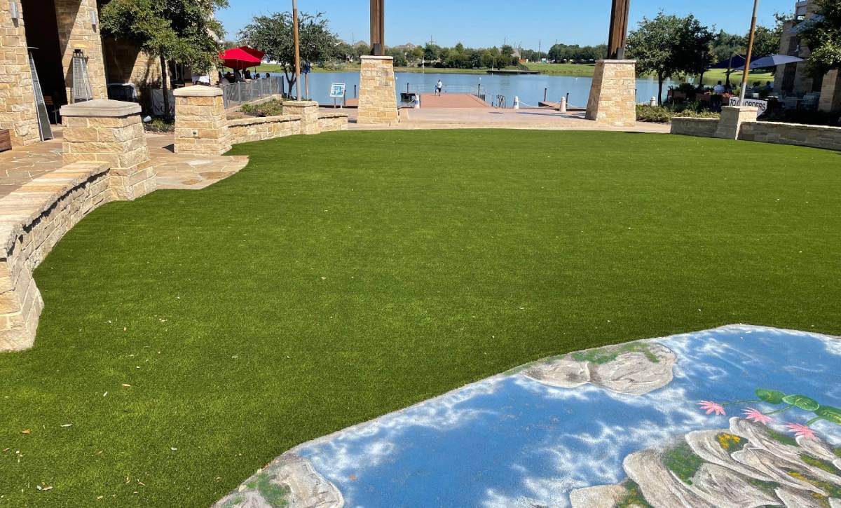 Lakeside view from artificial turf installed at the boardwalk