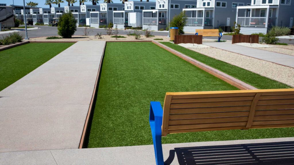 Artificial grass bocce ball court installed by SYNLawn